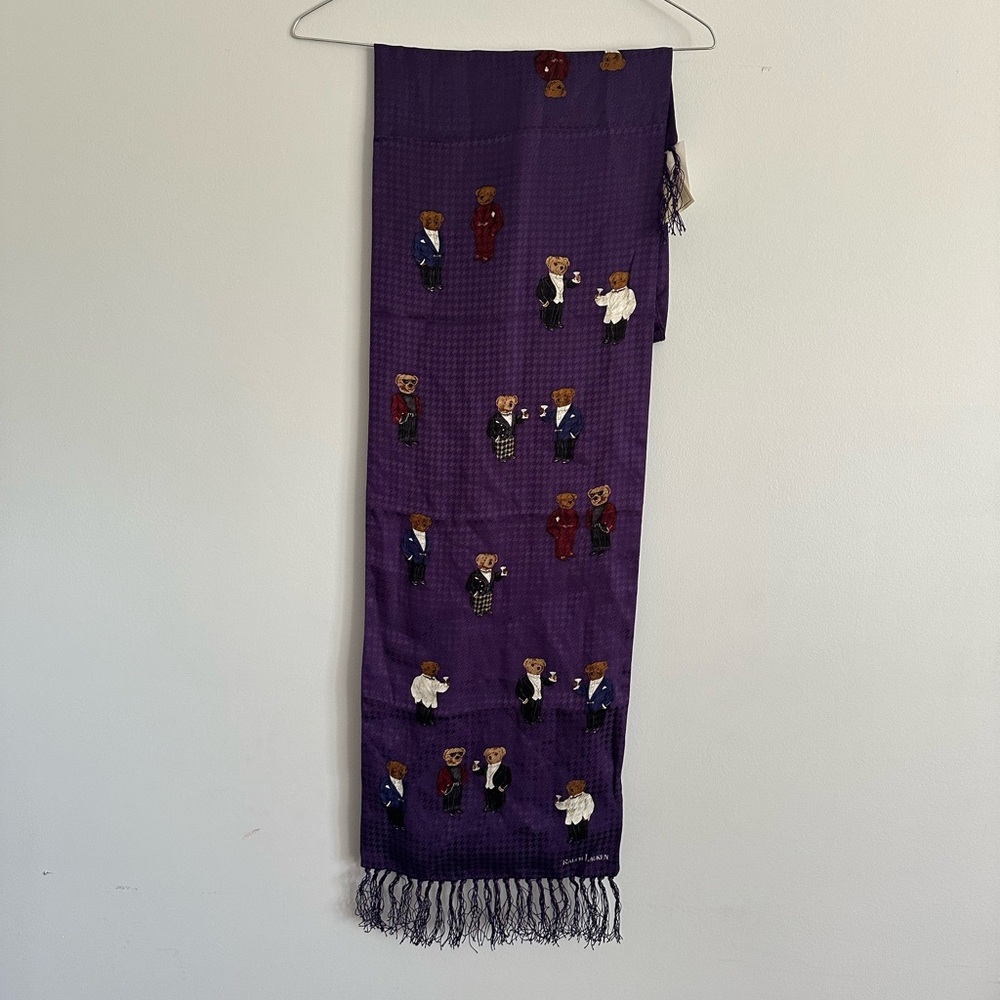 Vintage Ralph Lauren 100% Silk Scarf Bear Martini Party